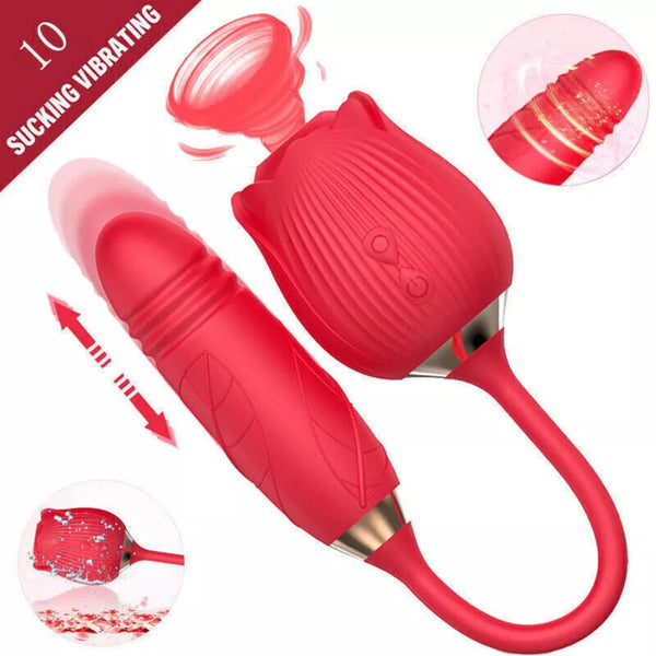 Rose Sucking Vibrator With Telescopic Vibrating Egg