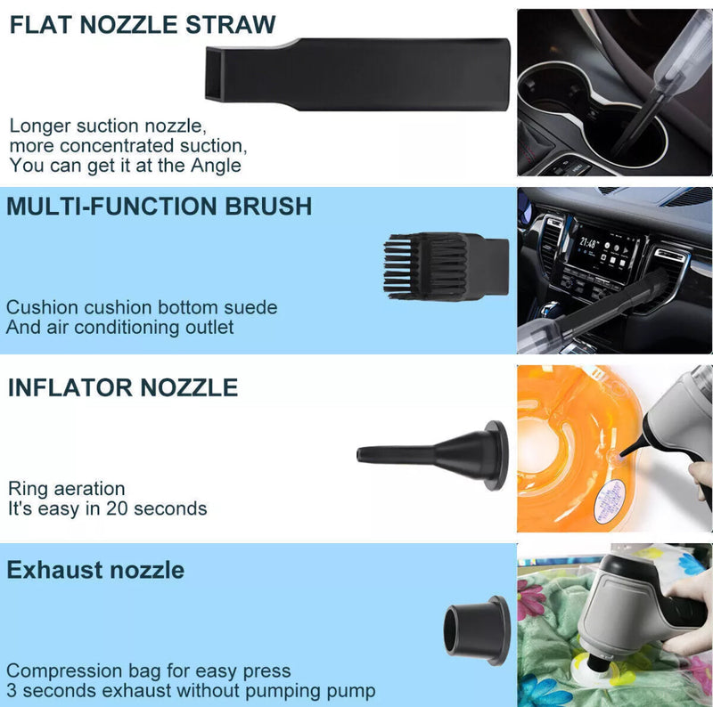 6 in 1 Upgrade Car Vacuum Cleaner Air Blower Wireless Handheld Rechargeable Mini